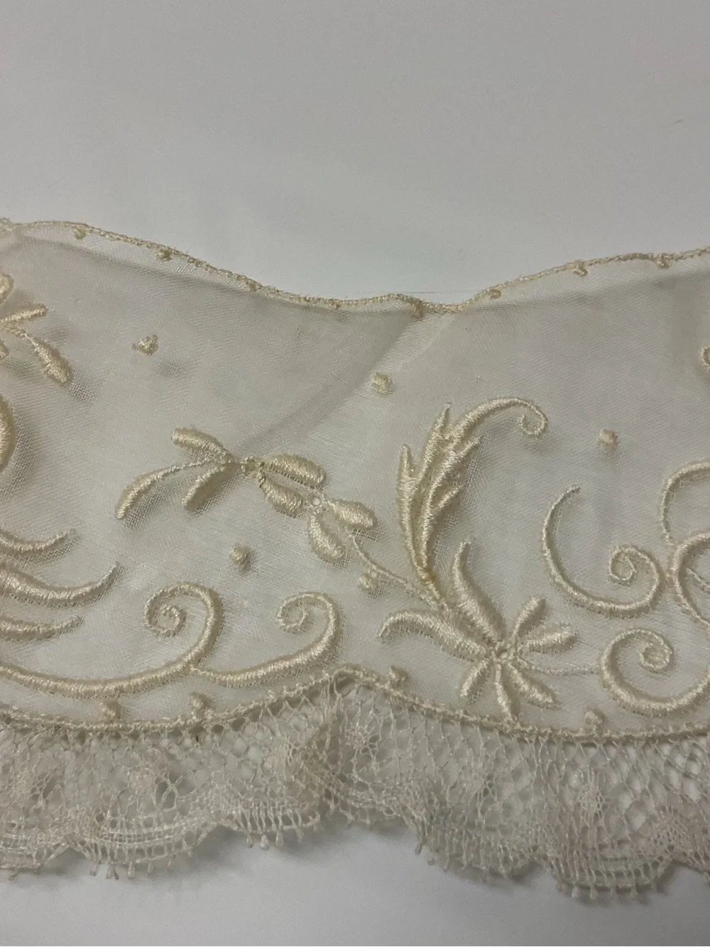 Antique Cream Embroidered Lace piece